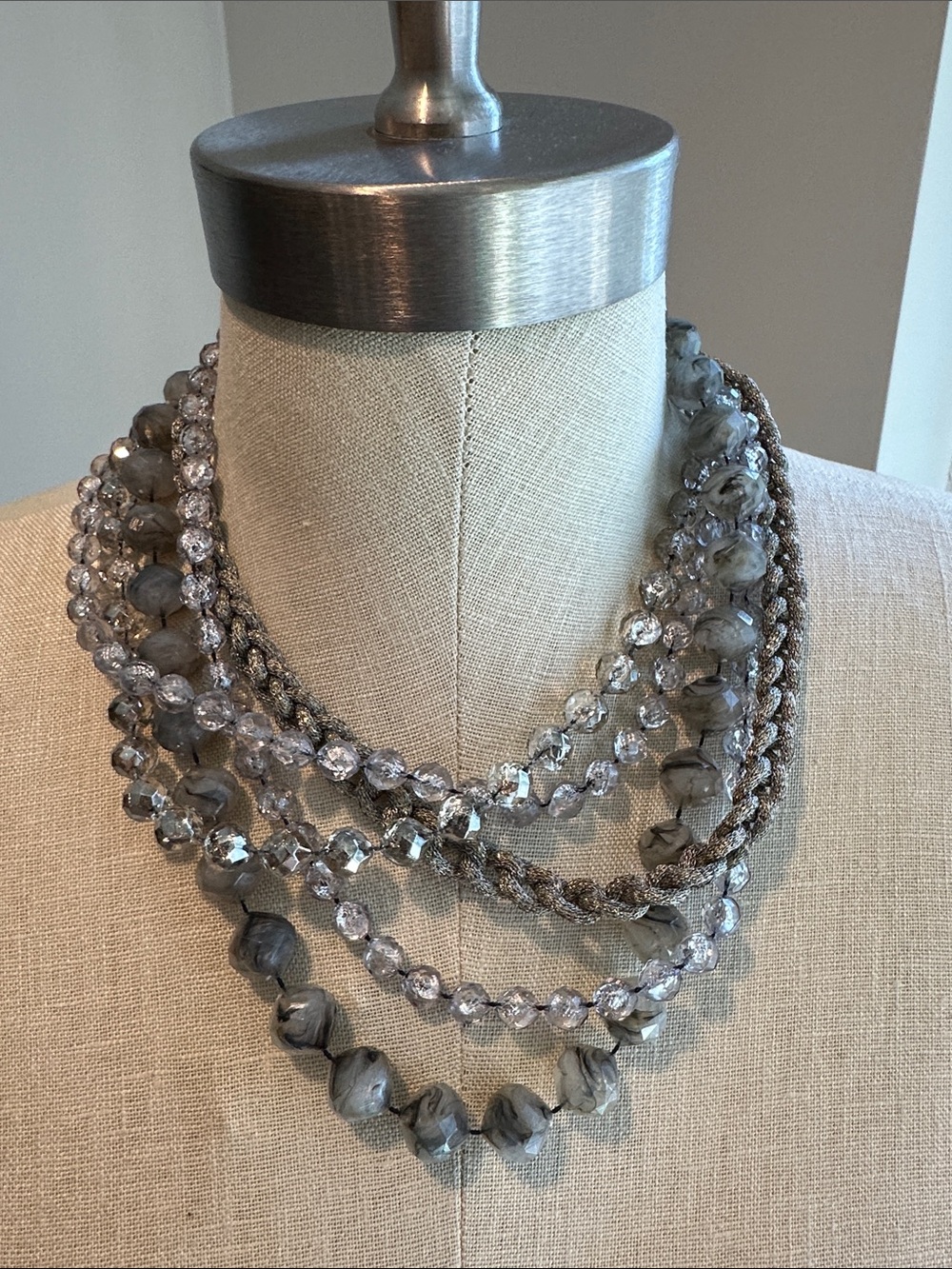 LAFAYETTE 148 NEW YORK Multi-Strand Bead Necklace Gray EC LIKE NEW